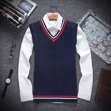 Осень Зима мужской модный бутик хлопок v-образным вырезом вязаная кофта без рукавов/мужской формальный деловой свитер жилет