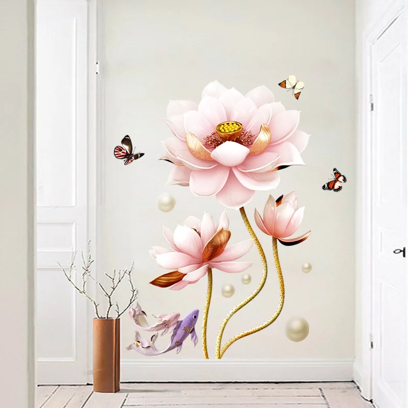 3D Lotus Flower Wall Stickers Living Room Home Decor Bathroom Bedroom Decoration Aesthetic PVC Wallpaper | Дом и сад