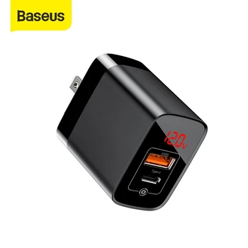 

Baseus US Plug 18W Charger USB C PD Fast Charging Wall Charger Quick Charge 3.0 Dual USB Ports Charger with Digital Display