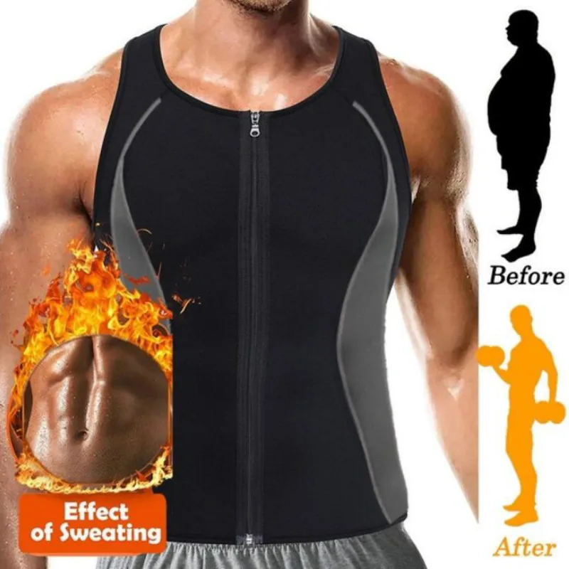 Mens Zipper Neoprene Shaper Waist Trainer Slimming Vest Weight Loss Sauna Corset Compression Sweat Shapewear Anti Cellulite