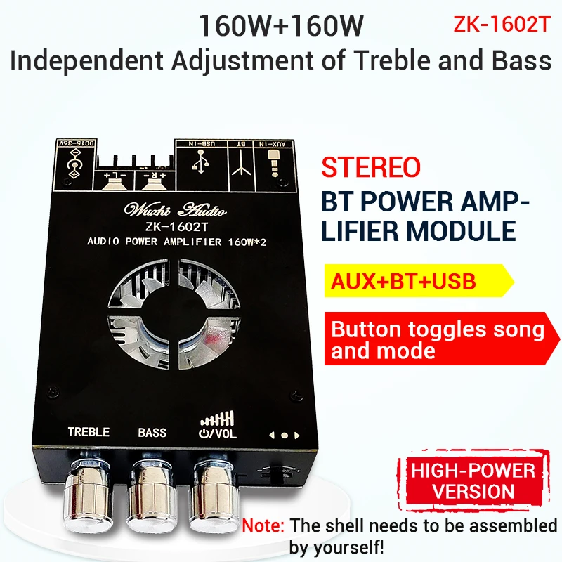 ZK-1602T TDA7498E Bluetooth 5.0 Subwoofer Amplifier Board 2*160W 2.0 Channel High Power Audio Stereo Amplifier Board Bass AMP