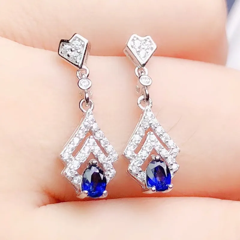 natural sapphire Серьги-капли с натуральным сапфиром или гранатом или опалом в виде сердца,, Стерлинговое Серебро 925 пробы, 0.35ct* 2 шт, драгоценные камни# R99268 - Цвет камня: natural sapphire