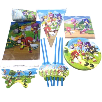 

71pcs/lot Birthday Party Eye Cover Sonic the Hedgehog Straws Napkins Tablecloth Plates Cups Decorate Boys Favors Hanging Banner