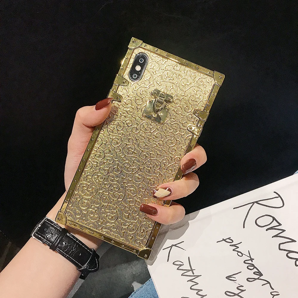 Hot 3D Luxury Square Gold Glitter Case for iphone 11Pro X XR XS MAX 7 8 15 Pro Max 14 Plus For Samsung Galaxy S10 S9 Back Cover