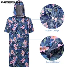 INCERUN, Модный женский и мужской пуловер с принтом, короткий рукав, с капюшоном, пляжный, для серфинга, для купания, банное полотенце, накидка, пончо, толстовки, уличная одежда