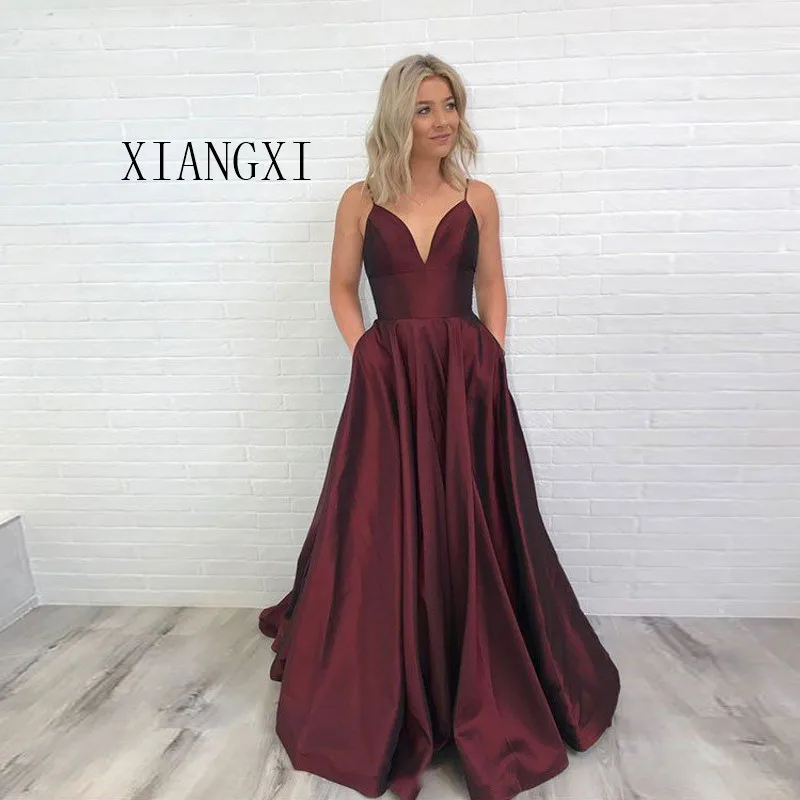 

Cheap Prom Dresses A-line Spaghetti Straps Satin V-Neckline Royal Blue Long Formal Evening Party Gown Simple Prom Dress