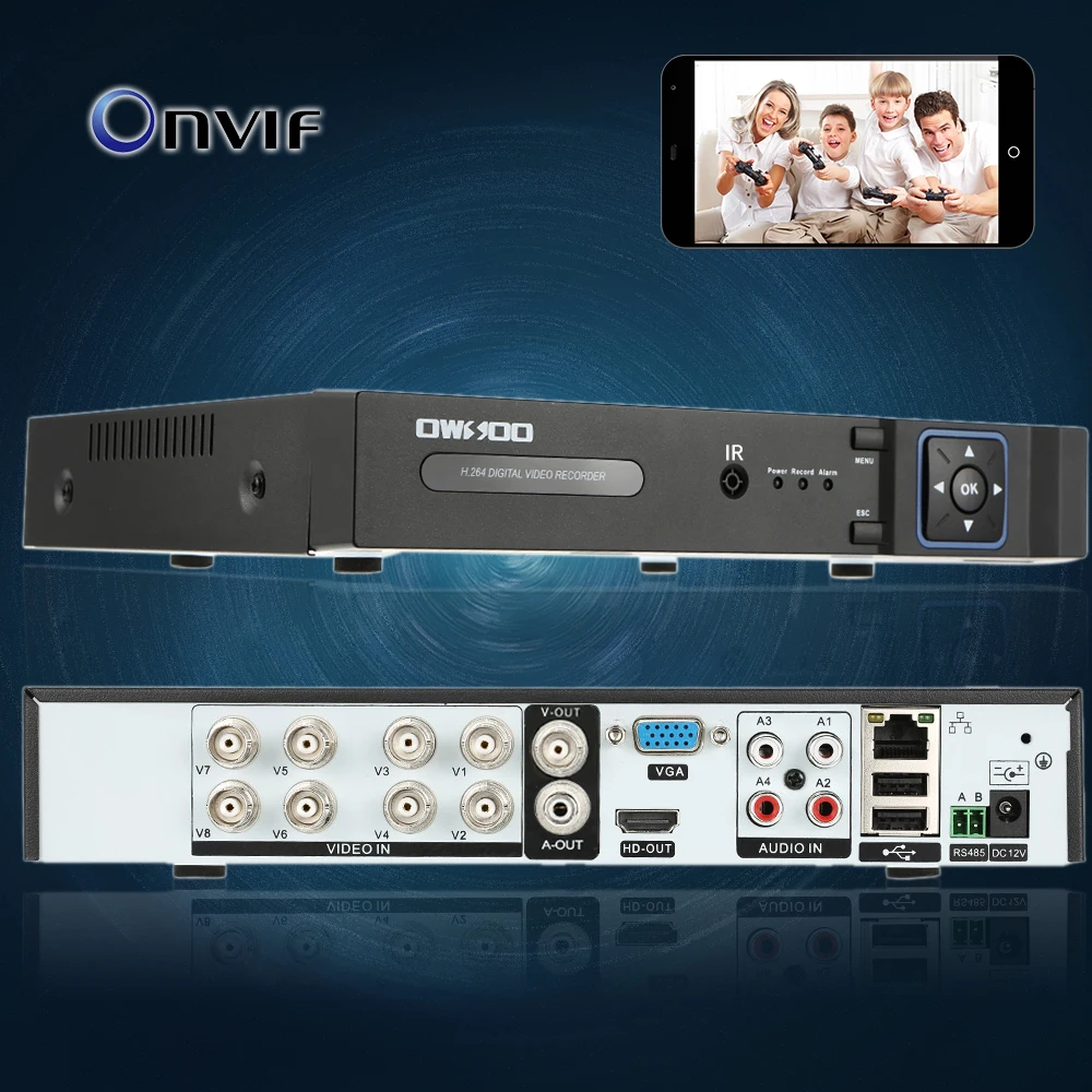 8CH Onvif 1080P NVR AHD DVR 5в1 CCTV видео регистратор системы наблюдения движения обнаружения P2P сети для безопасного ношения телефона управления