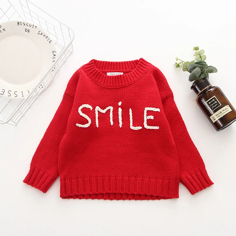 Вязаные свитера для маленьких девочек, детский хлопковый свитер-накидка, вязаный пуловер с воротником под горло, Рождественская Одежда для девочек - Цвет: V051813 Red