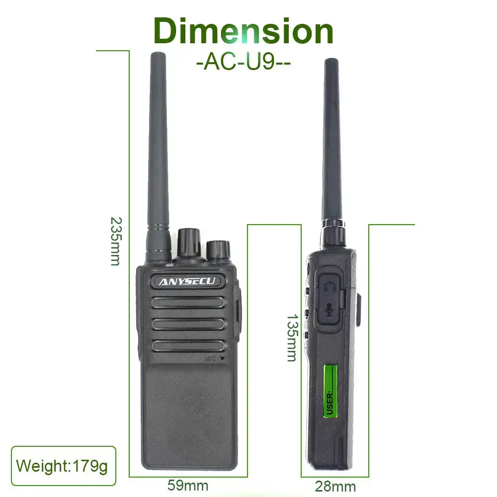 Anysecu ультра тонкий портативный AC-U9 двухстороннее радио UHF400-470MHz 5 Вт ham Радио Walkie Talke