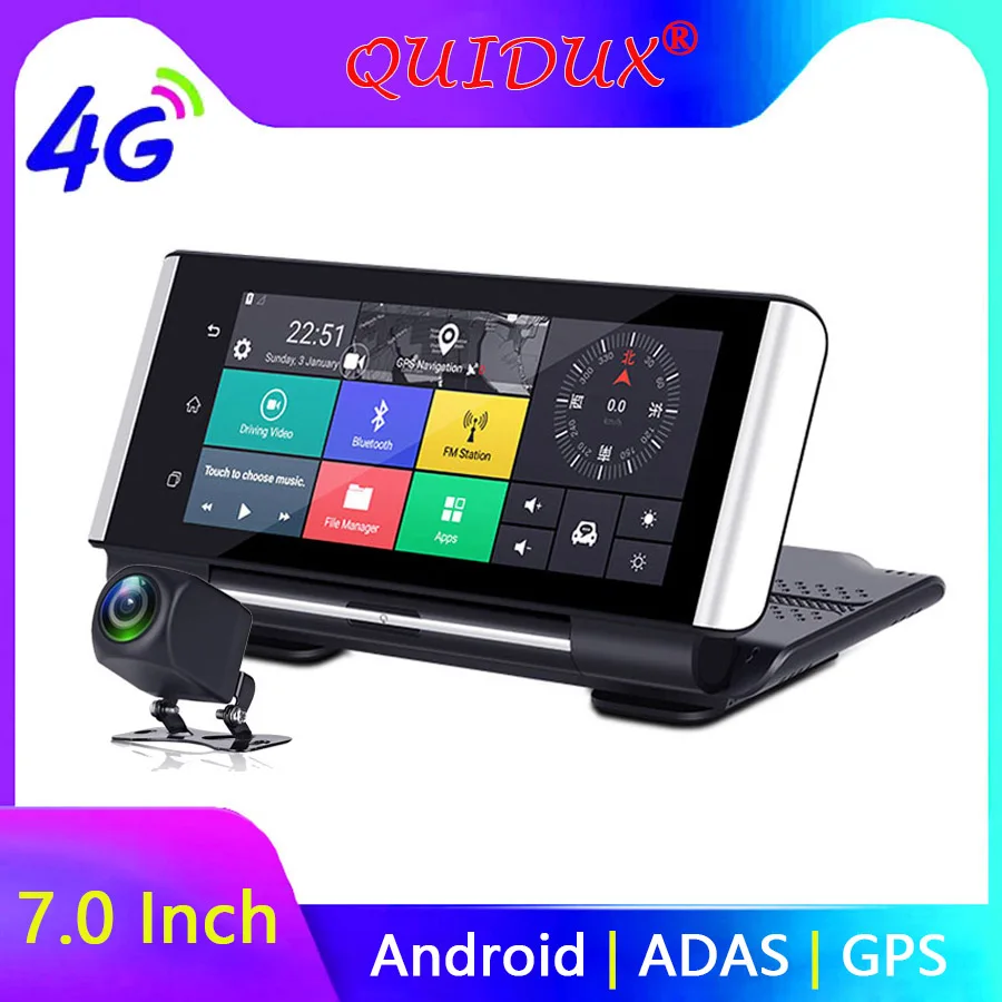 

QUIDUX 7Inch 4G Car DVR Camera GPS FHD 1080P Android ADAS Dash Cam Navigation Car Video Recorder Dual Lens with Reverse camera