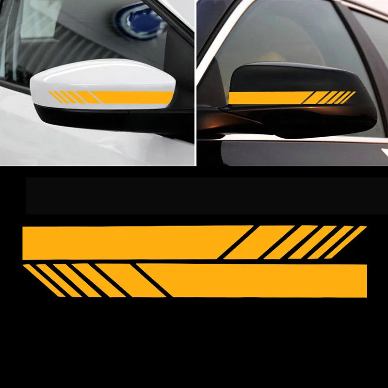 2 шт. наклейки для автомобиля аксессуары для интерьера зеркало заднего вида в полоску украшение наружный светоотражающий водонепроницаемый декор с орнаментом - Название цвета: Цвет: желтый