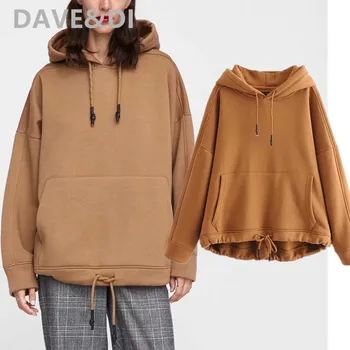 

Dave&Di england style high street solid vintage oversize drop-shoulder 2020winter hoodies women hooded sweatshirt pullovers tops