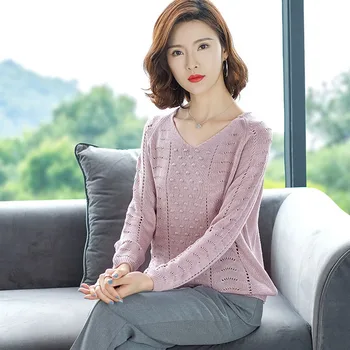

2019 Autumn New Sweaters Korean Version Solid pullover Sweater Hollow Long Sleeves Thin Sweater Women knitting Sweater Top AA108