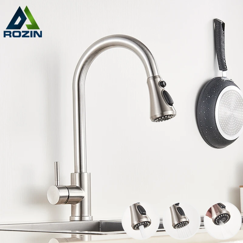 Rozin Brushed Nickel Kitchen Faucets Third Generation Pull Out Kitchen Mixer Facuet 3 Outlet Water Mode Spout Hot Cold Mixer Tap