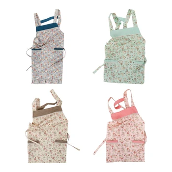 

One Size Kitchen Floral Apron with Pockets For Women Cooking and Baking BBQ Café R9UF