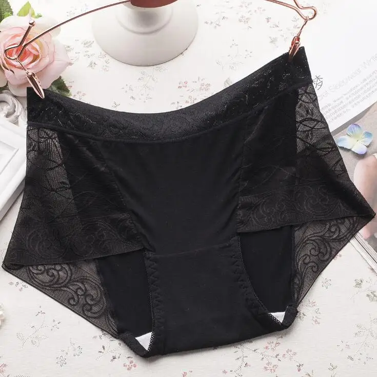 Black panties Сексуальное нижнее белье женские трусики нижнее белье Модные бесшовные эластичные размера плюс трусы со средней посадкой женские модные кружевные подштанники - Цвет: Black panties
