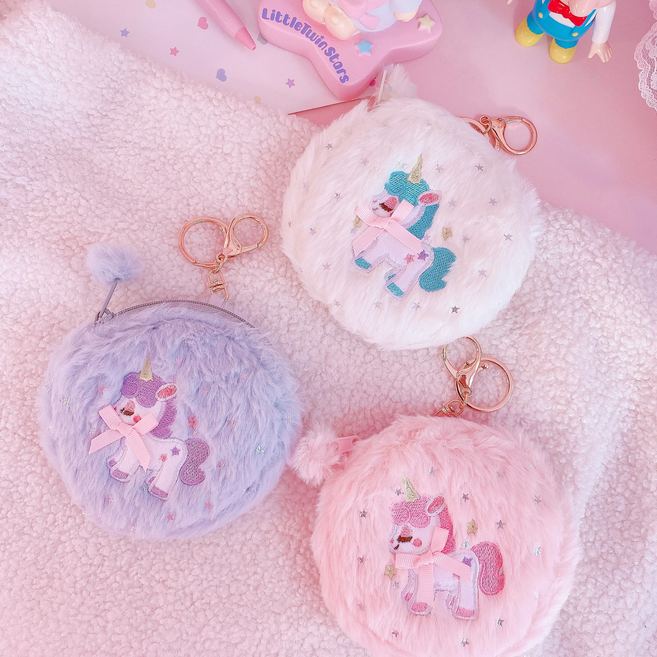 1 шт. Kawaii вышитые звезды единорог плюшевые Кошельки Мини меховой шар Keychian аниме-сумки кулоны-куклы Коллекция