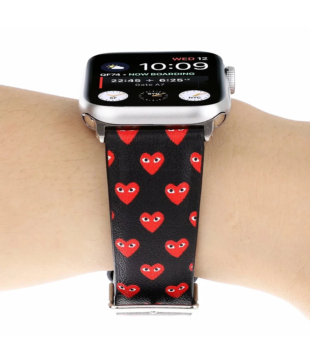UEBN печать кожаный ремешок для apple watch 38 42 40 44 мм Классическая пряжка кожаный ремень для iwatch серии 4 3 2 1 ремешки для часов