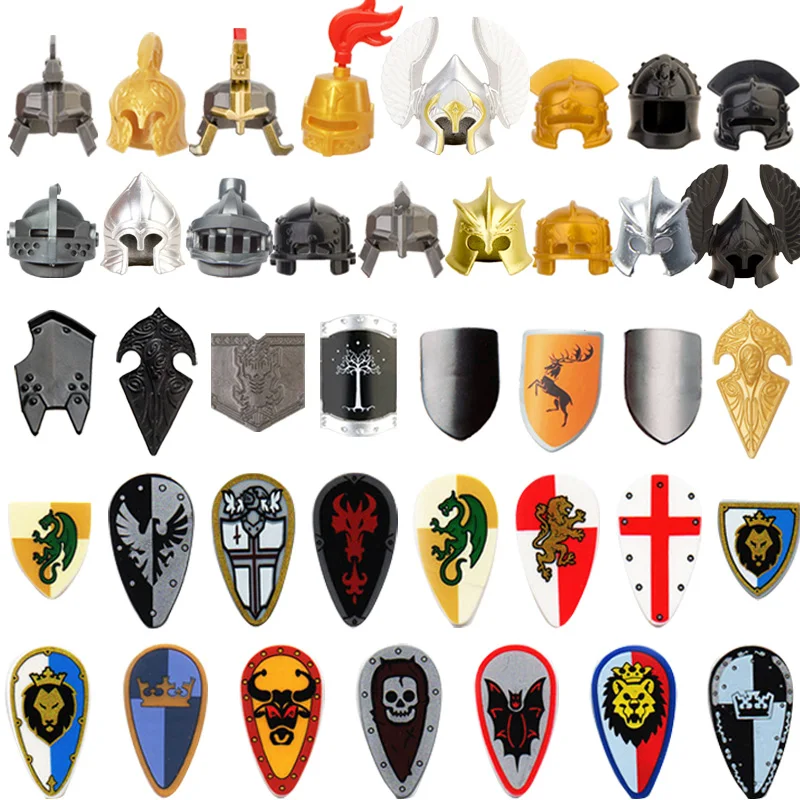 

10PCS MediaevalTimes Weapons Shield Helmet For 4cm Mini Dolls Military Figures MOC Building Blocks Brick Toys For Children