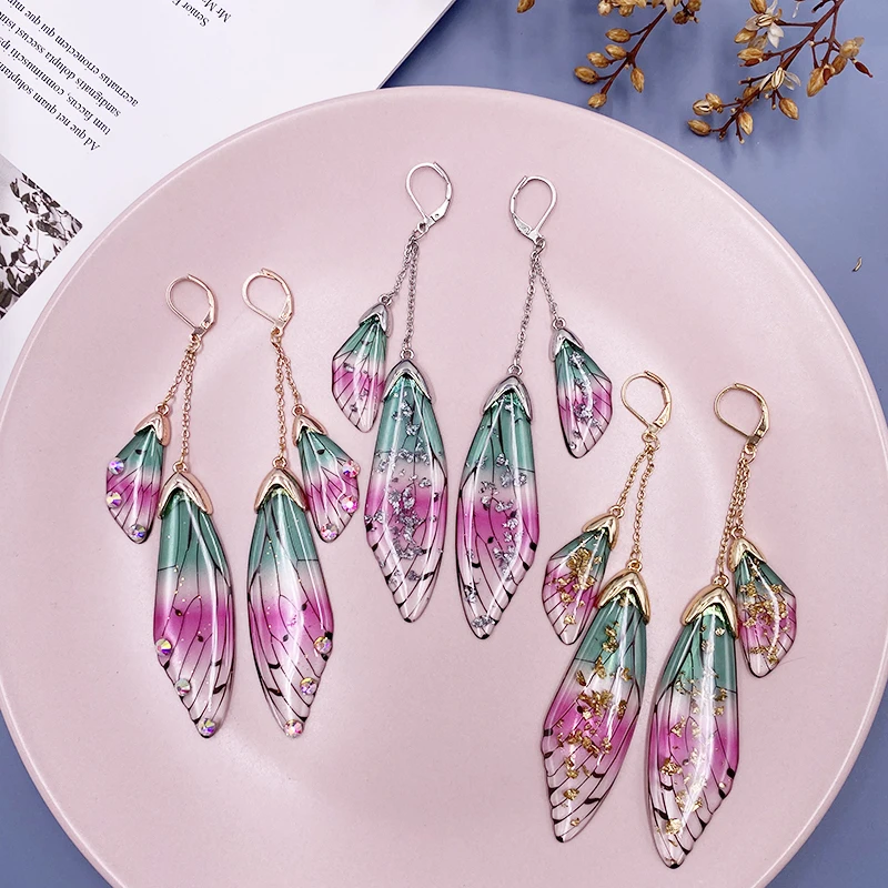 Fairy Resin Butterfly Earrings for Women Shining Crystal Flake Double Wing Long Drop Earrings Ladies Wedding Party Jewelry 2020 Fairy Resin Butterfly Earrings for Women Shining Crystal Flake Double Wing Long Drop Earrings Ladies Wedding Party Jewelry 2020
