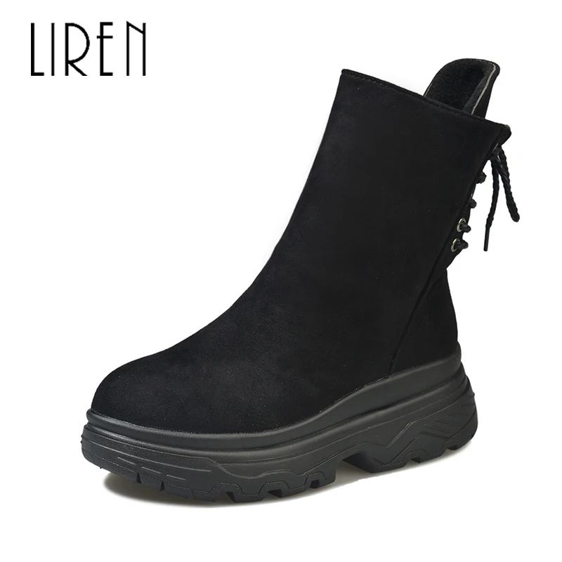 

Liren 2019 Spring/Autumn Women Fashion Sexy Ankle Lace-up Boots PU New Women Comfortable Boots Round Wrapped Toe Loe Heels