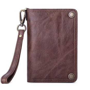 

MISFITS Men's Short Multi-Function Magnetic Buckle Leather Wallet Business Clutch Coffee