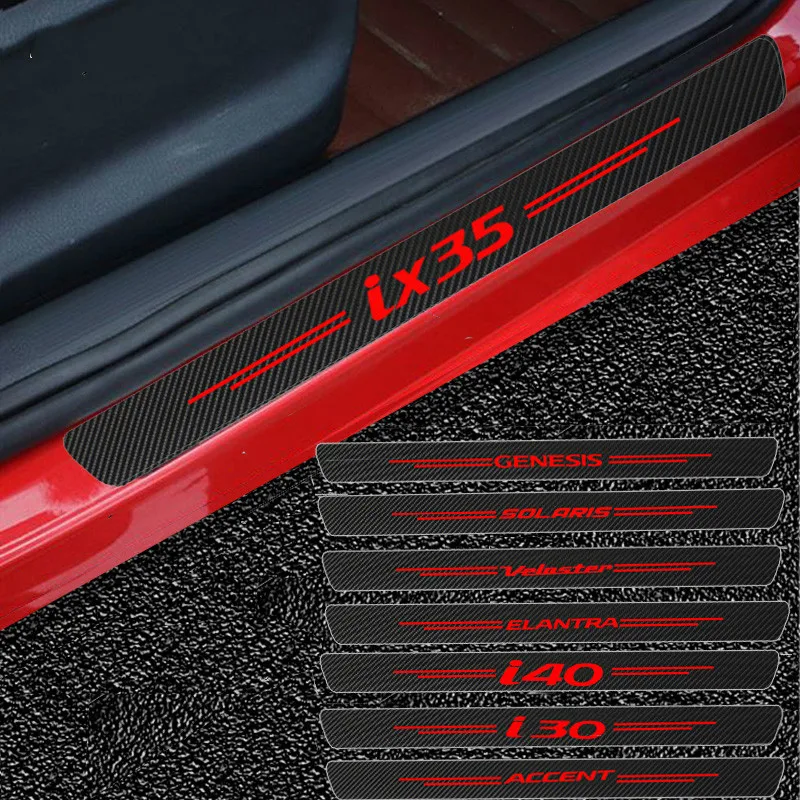 Carbon Fiber Car Door Sill Protector Decal Stickers for Hyundai Solaris