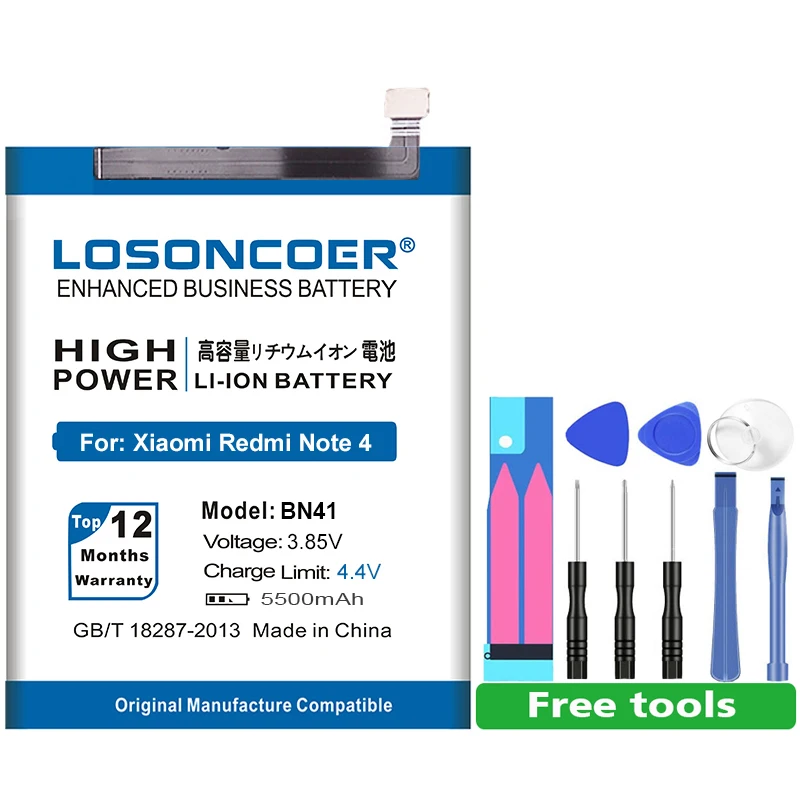 LOSONCOER 5500 мА/ч, BN41L BN41H BN41 Батарея для Xiaomi Redmi Note 4/Hongmi Note 4X Note 4 Pro NOTE4 MTK Helio X20 Батарея