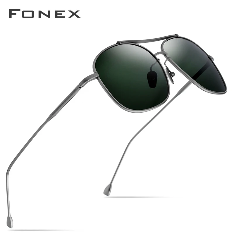 FONEX из чистого титана поляризационные солнцезащитные очки для мужчин новые высококачественные классические квадратные солнцезащитные очки для мужчин сверхлегкие оттенки 896 - Цвет линз: Dark Green
