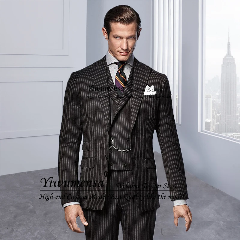 Костюм Homme Mariage,, полосатый мужской костюм, приталенный, 3 предмета, свадебные костюмы для мужчин, на заказ, блейзер для жениха, формальный, смокинг