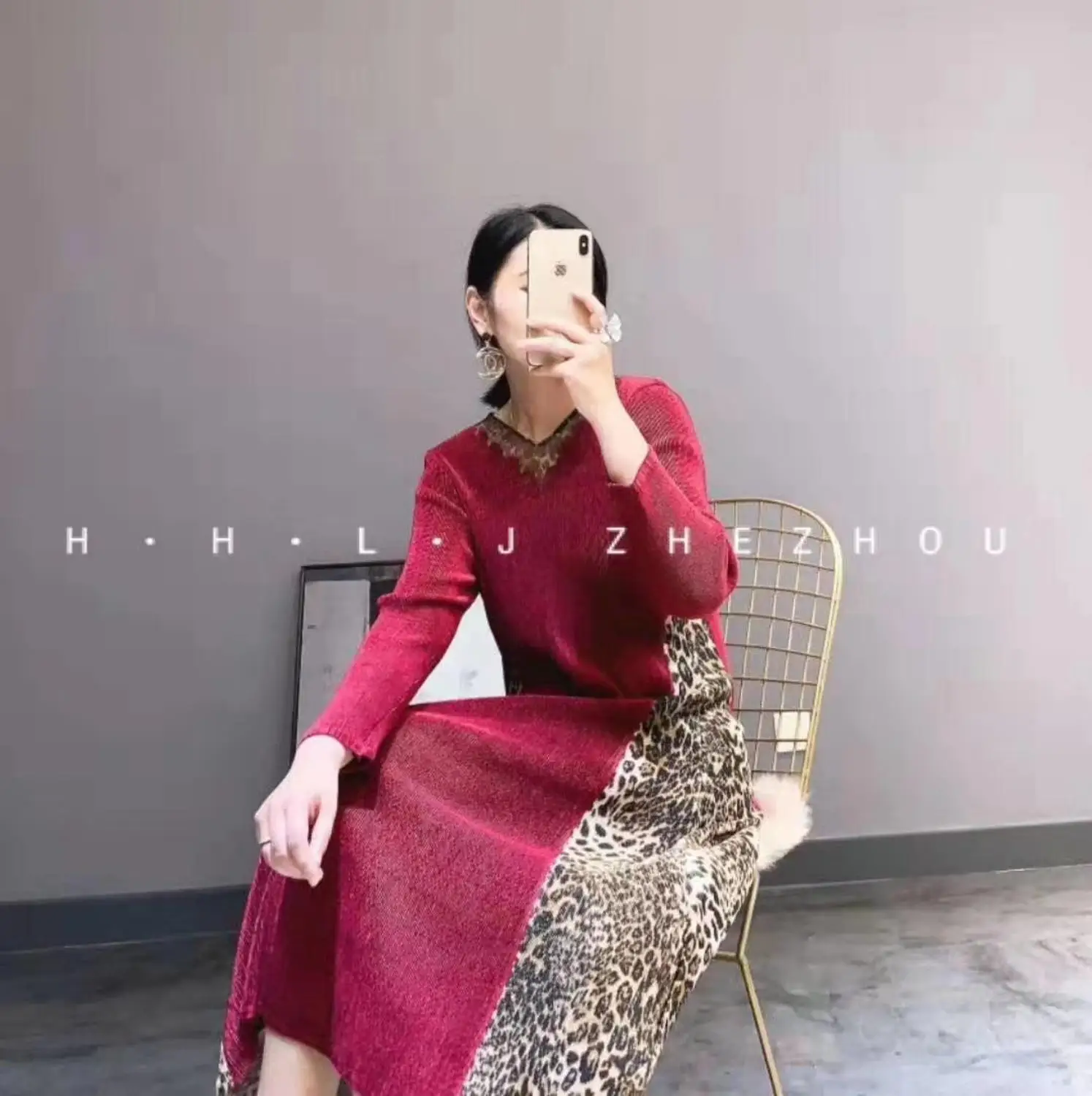 Горячая Miyake складное платье леопарда лоскутное три четверти v-образным вырезом платье доступно