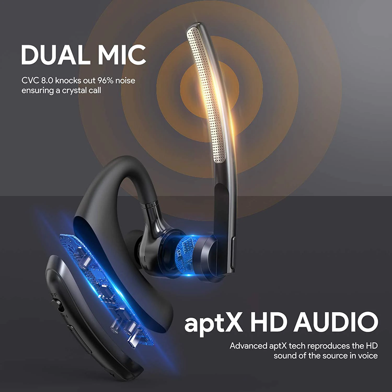 Wireless Headphone Bluetooth Earphones Handsfree Noise Reduction Apt-X HD Dual Mic For All Smart Phones