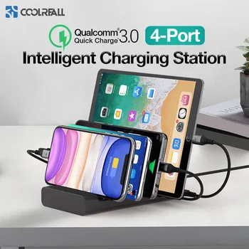 

Coolreall 4 Port Multi USB Phone Charger For IPhone X 11 Quick Charge 3.0 Home Charger Stations For Multiple Devices Phones