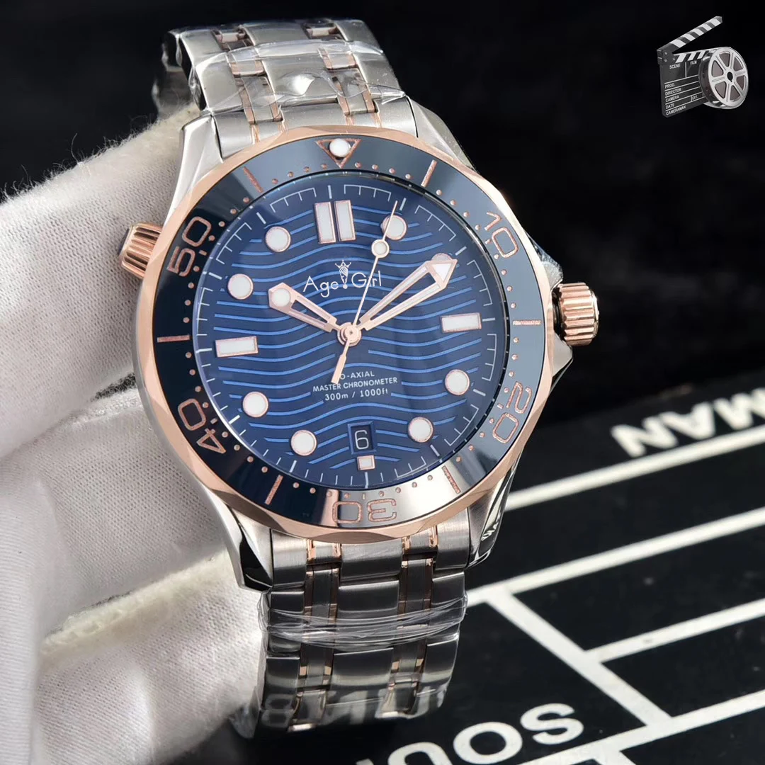 

Famous Brand New Men Automatic Mechanical Watch Black Rubber Yellow Gold James Bond 007 Ceramic Professional Sapphire Grey Blue
