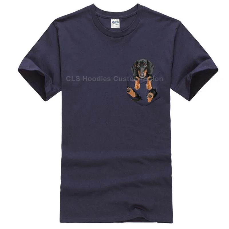 Немецкая овчарка в кармане футболка любителей собак черный хлопок мужчины Сделано в США мультфильм футболка Мужская Унисекс Новая мода футболка - Цвет: Men navy blue