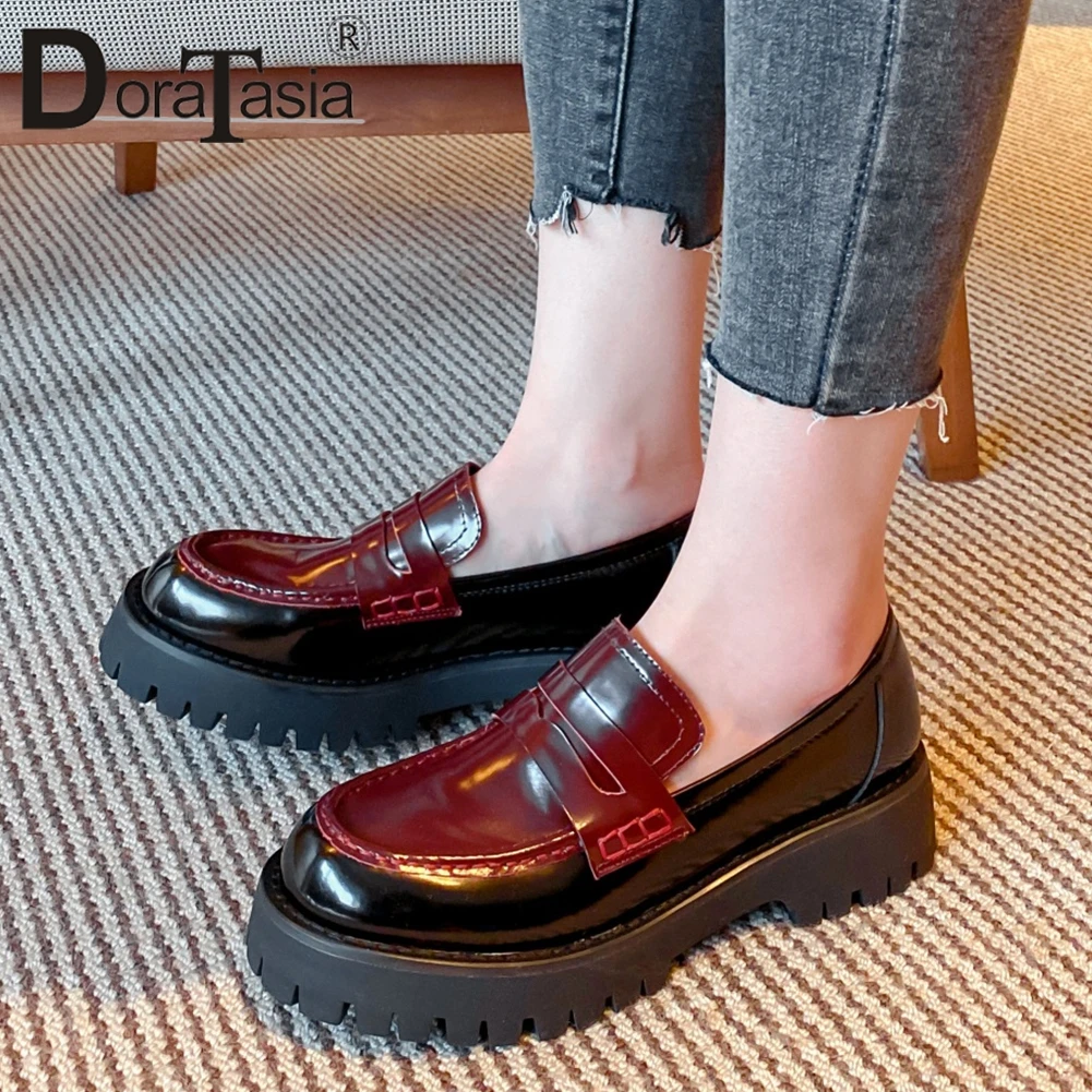 

DORATASIA New Office Lady Pumps Spring Pumps Women Genuine Leather Sewing Waterproof Platform Chunky Heel Shallow Shoes Woman