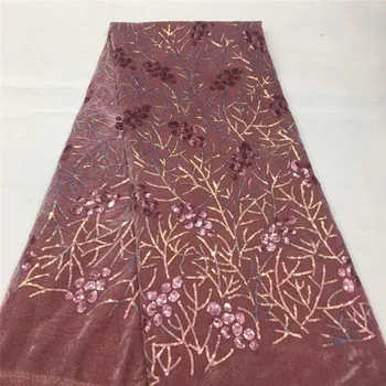 

2020 pink High Quality African Sequins velvet Lace Fabric nigerian Wedding Party Dress Women French Tulle lace Swiss 5 yards