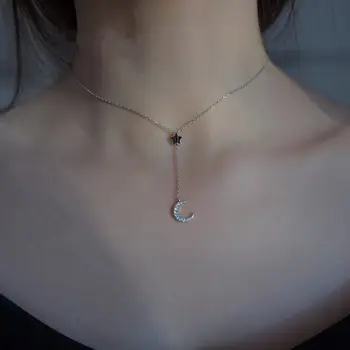 

LISM Star Moon CZ Charm Pendant Necklaces For Women 925 Sterling Silver Fashion Jewely Small collar Choker Necklaces