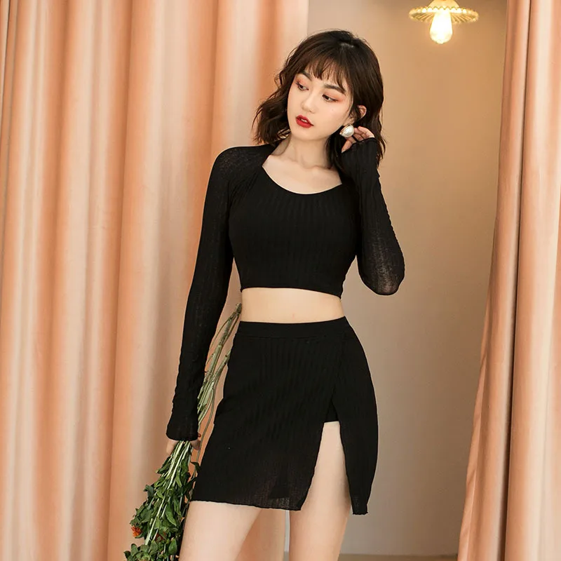

Black And White with Pattern-Two-piece Swimsuits Underwire Push up Skirt WOMEN'S Swimsuit Beach Hot Springs Europe And America L