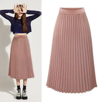 

skirt summer new chiffon half skirt in the long section pleated skirt elastic high waist Slim was thin loose half skirt