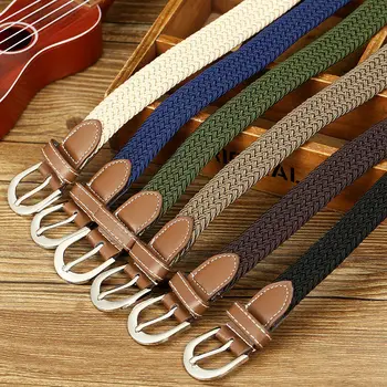 

Fashion Woven Stretch Braided Elastic Leather Buckle Belt Unisex Multicolor Waistband Belt