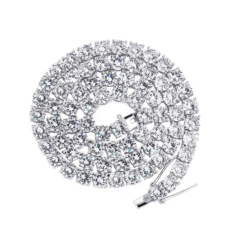 Bling Iced Out теннисное ожерелье 6 мм 925 пробы Серебряная Однорядная теннисная цепь полный циркон для мужчин женщин хип-хоп теннисная цепь - Окраска металла: 6MM silver