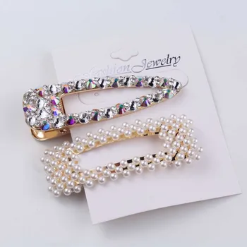 

2/4Pcs 1Set Pearl Rhinestone Hair Clip For Women Geometric Pins Fashion Barrettes Metal Flower Hair Pin Hair Accessories