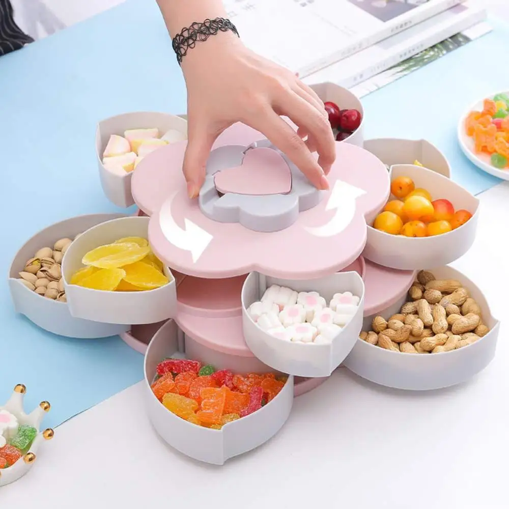 Двухслойная вращающаяся коробка для закусок в форме лепестка конфетные тарелки