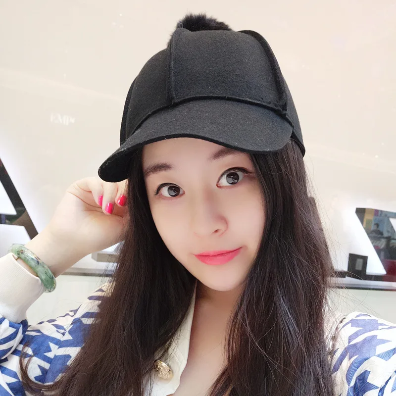 

Korean-style Fox Fur Ball Wool Retro England Knight Baseball Cap Female Fashion Hat Casual Fashion Equestrian Hat