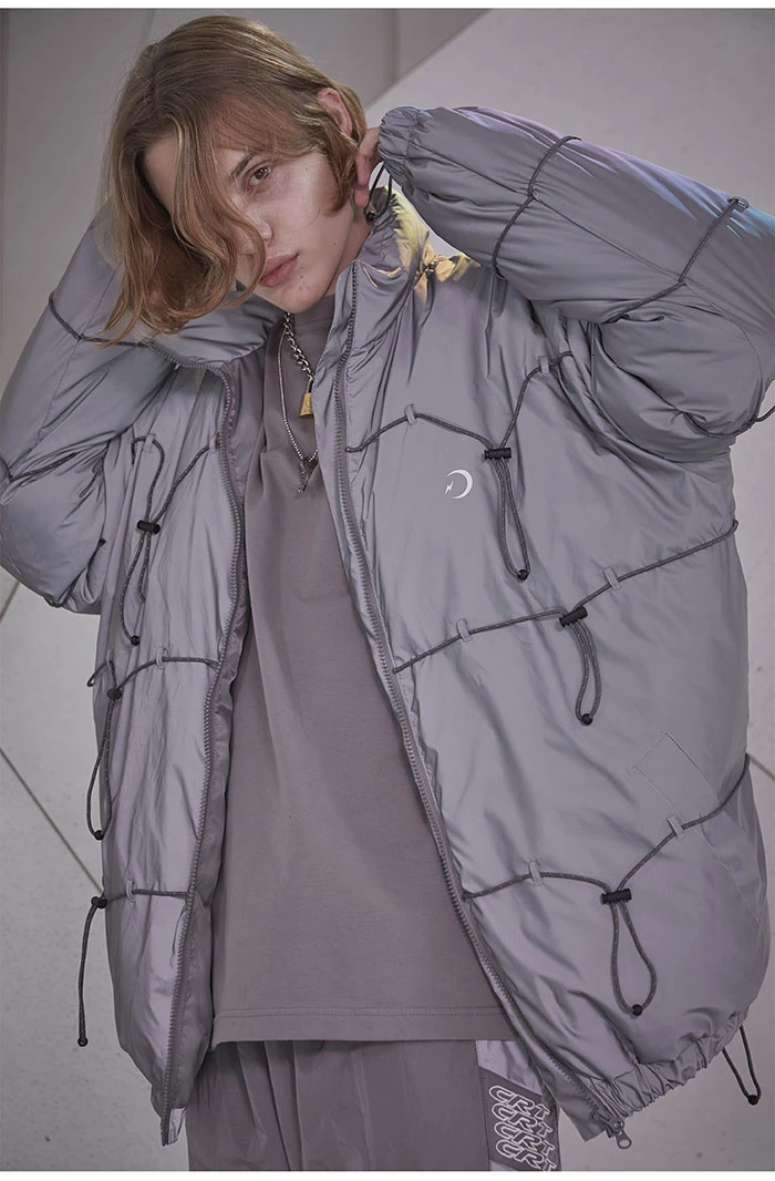 ZURICHOUSE Reflective Winter Jacket Woman Streetwear Fashion Luminous Winter Coat Oversized Couple Series Women's Parka