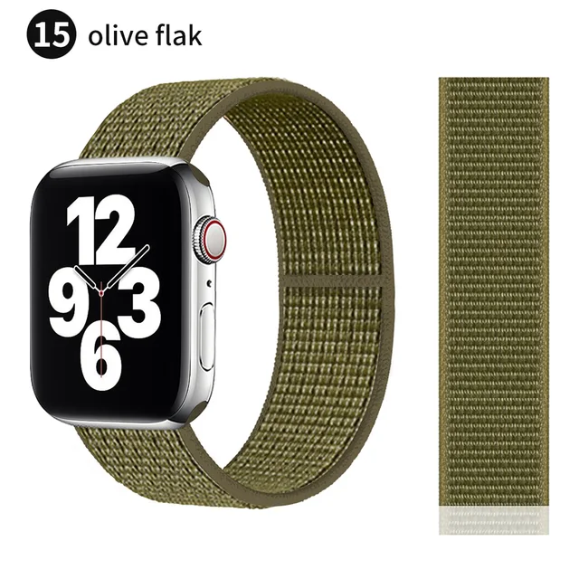Nylon Strap for Apple watch series 7 band 41mm 44mm 40mm 42mm 38mm smartwatch wristband belt sport loop bracelets iWatch 3456 se Olive green