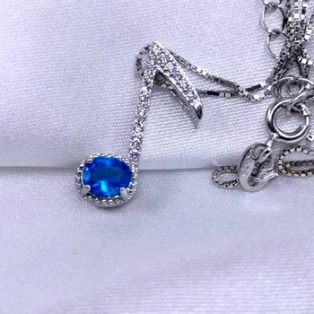 

Natural Apatite Pendant 925 sterling silver Jewelry Valentine Present Gift Music Note Design Neon Blue