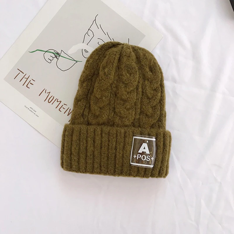 Army Green Шапка из конопляной шерсти для мужчин и женщин, Детский Зимний пуловер, корейская модная шапка с защитой от холода, вязаная кепка шерстяная шапка серого цвета - Цвет: Army Green