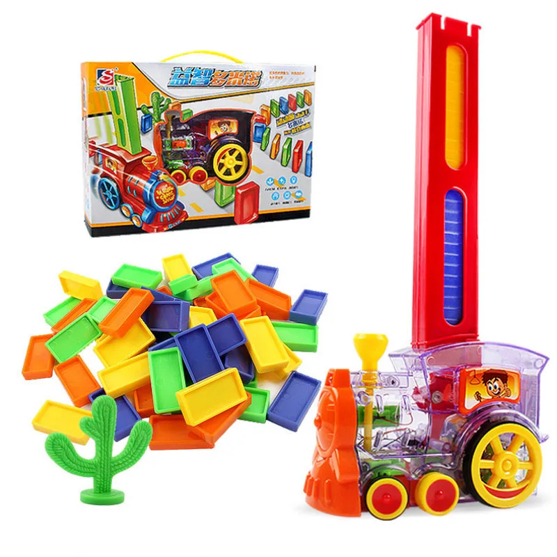 

60 PCS Domino TrainToy Set Rally Electric Train Model Colorful Domino Game Building Blocks Car Truck Vehicle Stacking